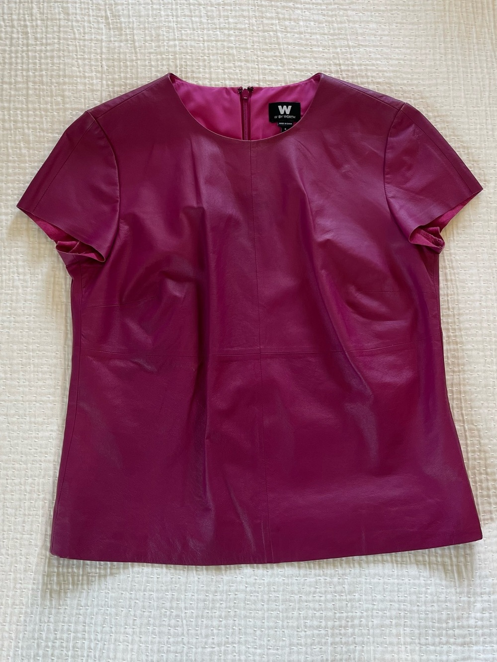 W by Worth Raspberry Genuine Leather Short-Sleeve Top